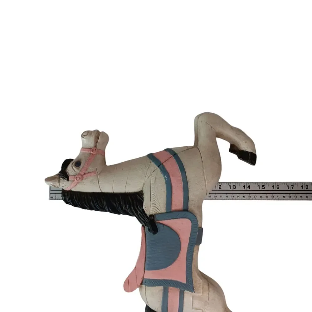 Vintage Yorkraft Carousel Horse Carved Wall Plaque White Pink Blue Black Mane